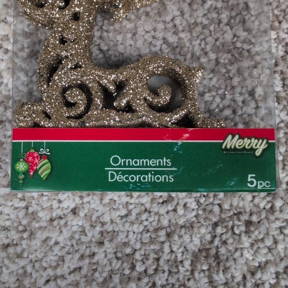 Merry Christmas Glitter Reindeer Ornament Decorations 5pc Set - Picture 2 of 5